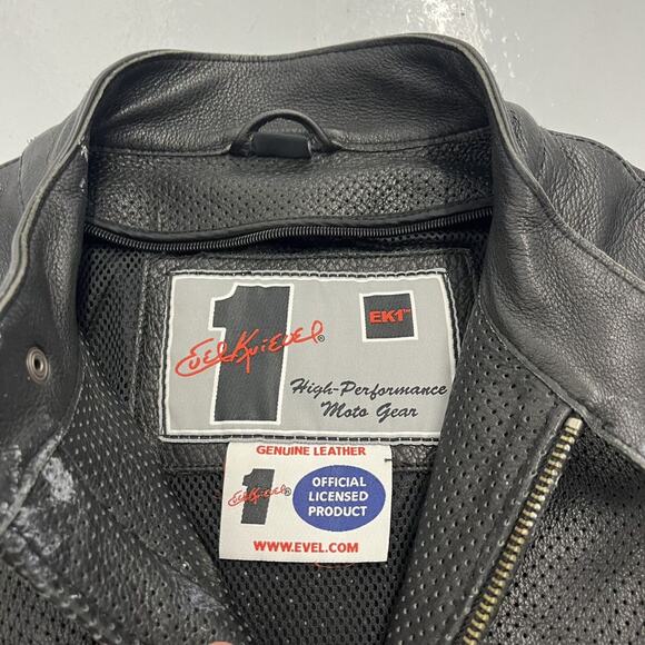 Vintage Y2k Evel Knievel Black Leather Motorcycle Jacket - Picture 4 of 5